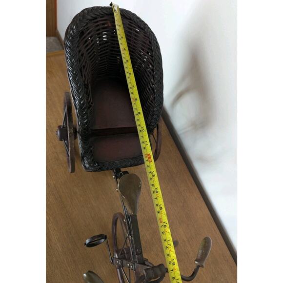 Vintage Wooden & Metal Miniature Doll Tricycle Rickshaw Wicker Seat 12" x 22" - Picture 11 of 16